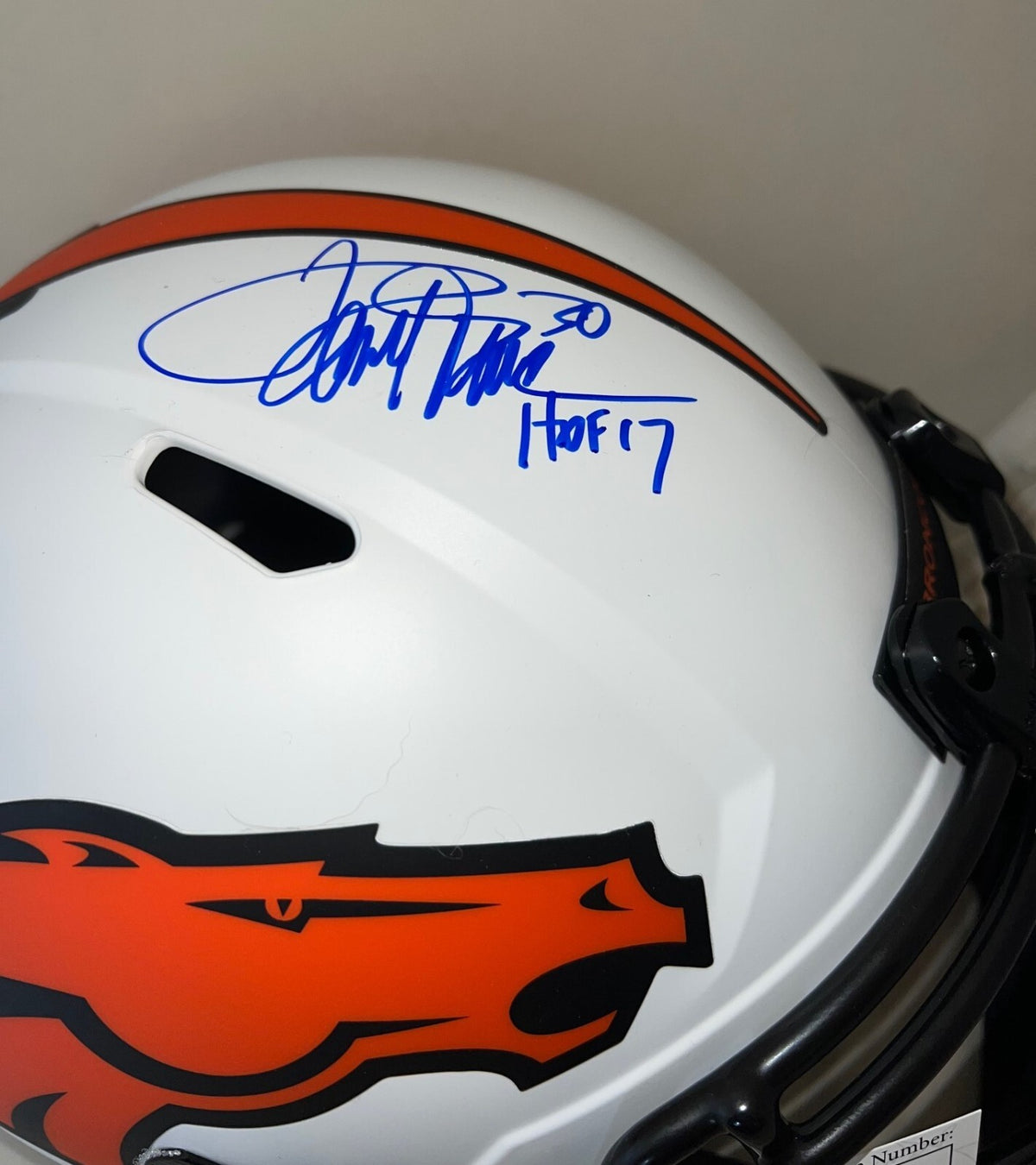 Terrell Davis signed Denver Broncos Lunar Eclipse F/S helmet W/ HOF Inscrip JSA