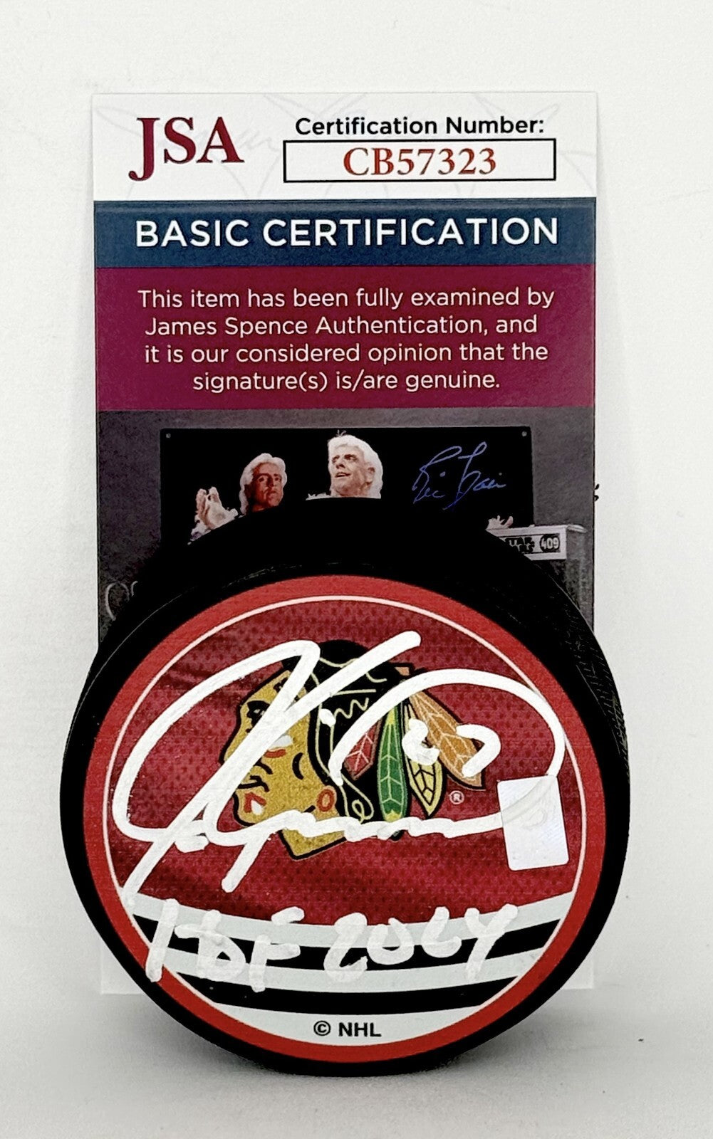 Jeremy Roenick signed Chicago Blackhawks Reverse Retro Puck W/ HOF Inscrip 2 JSA