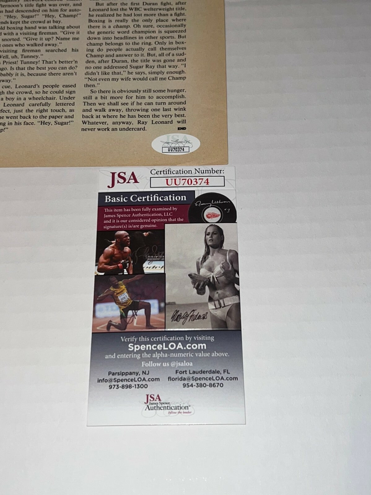 Thomas Hearns The Hitman signed Magazine Page Boxing Champ autographed 3 JSA