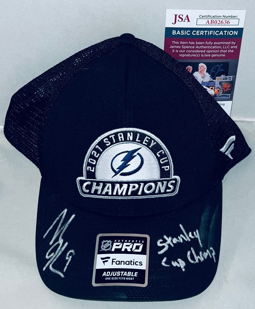 Tyler Johnson signed Tampa Bay Lightning 2021 Stanley Cup Champs Hat W/ Insc JSA