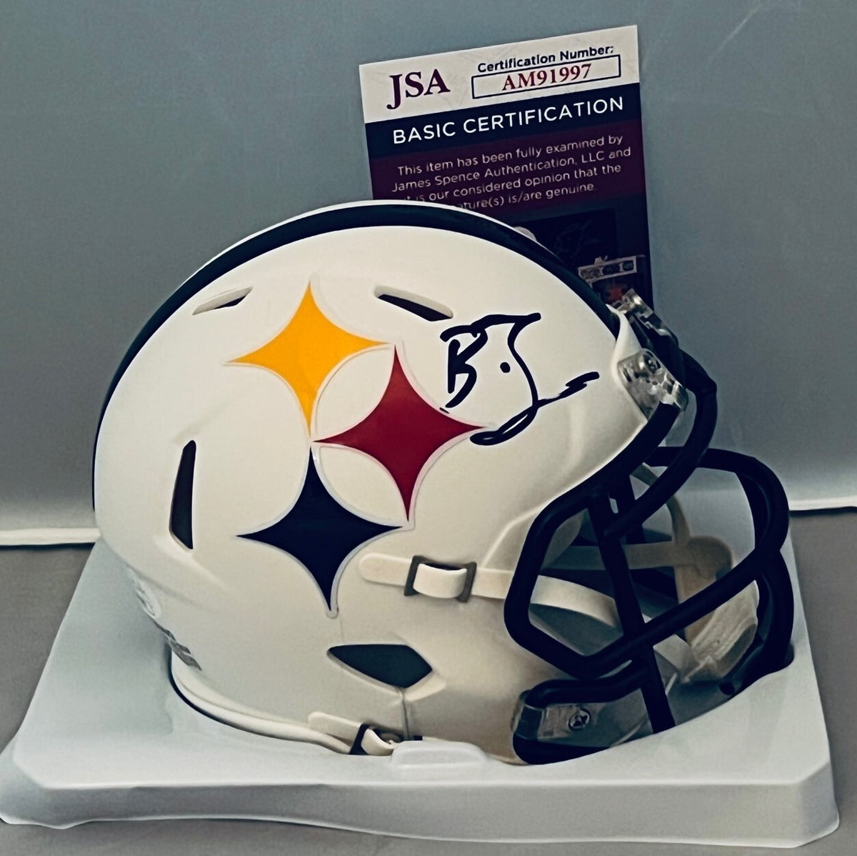 Broderick Jones signed Pittsburgh Steelers Amp mini helmet autographed JSA