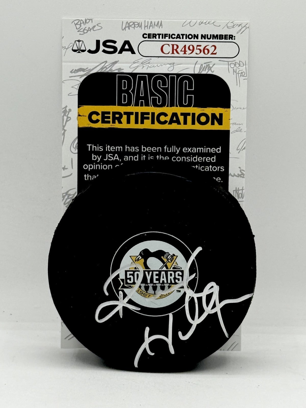 Randy Hillier signed Pittsburgh Penguins 50th Anniversary Logo Puck JSA