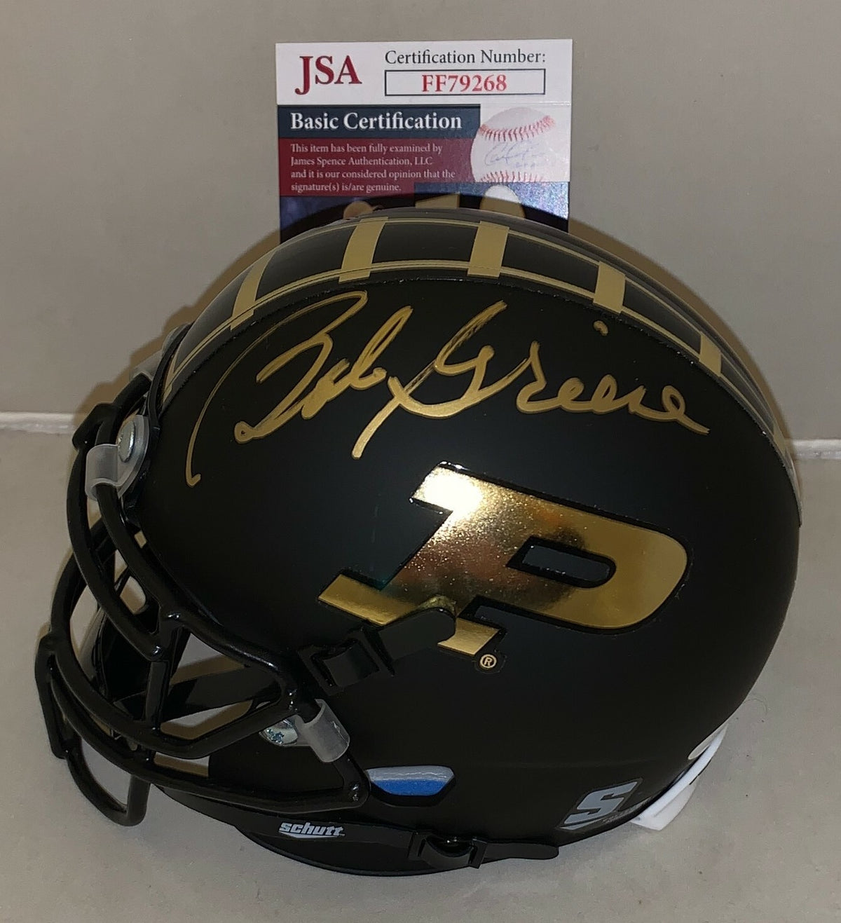 Bob Griese Dolphins signed Purdue Boilermakers Black Matte mini helmet Proof JSA