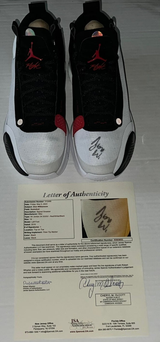 Zion Williamson New Orleans Pelicans signed Air Jordan XXXIV Shoes JSA LOA