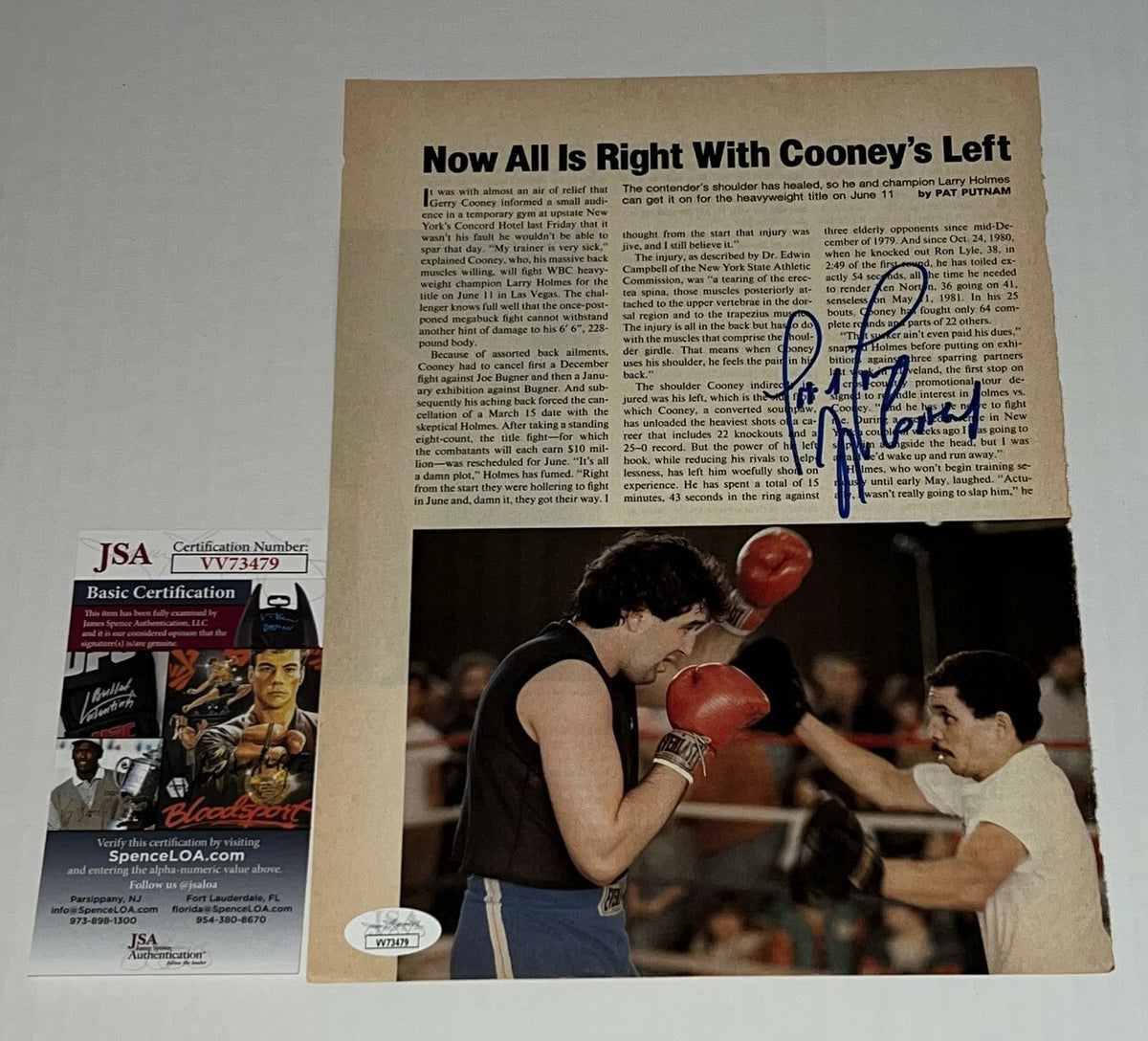 Gerry Cooney signed Boxing Magazine Page autographed 9 JSA