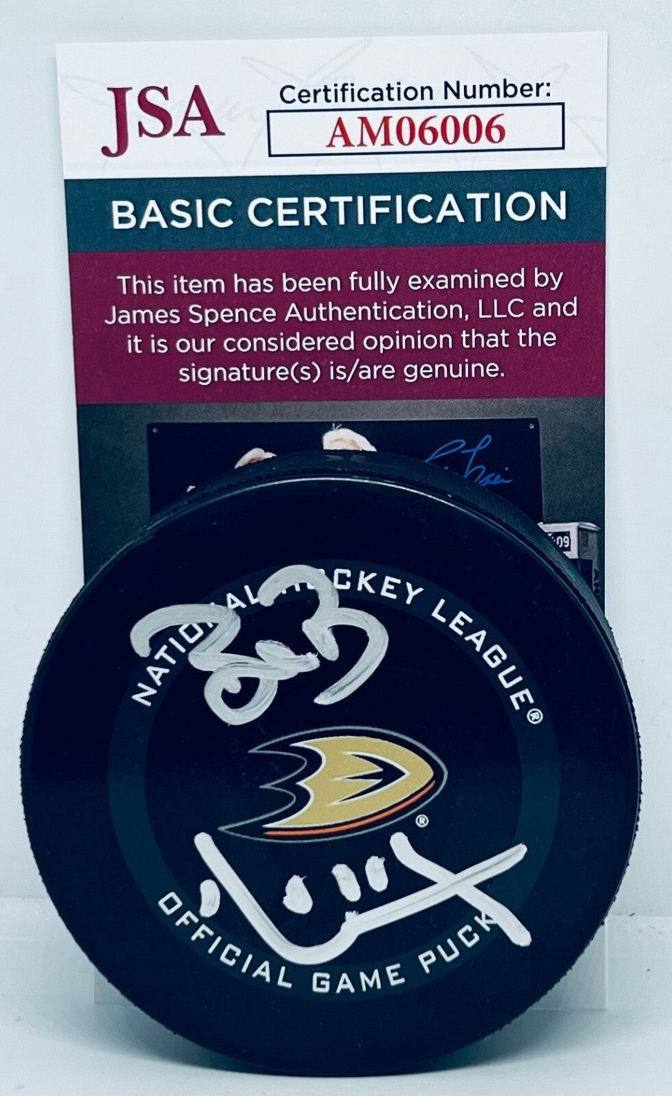 Bob Murray signed Anaheim Ducks Official Game Puck autographed JSA