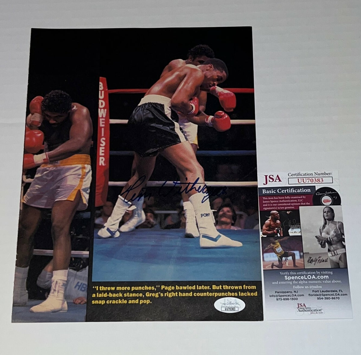 Terrible Tim Witherspoon signed Magazine Page Boxing Champ autographed 4 JSA