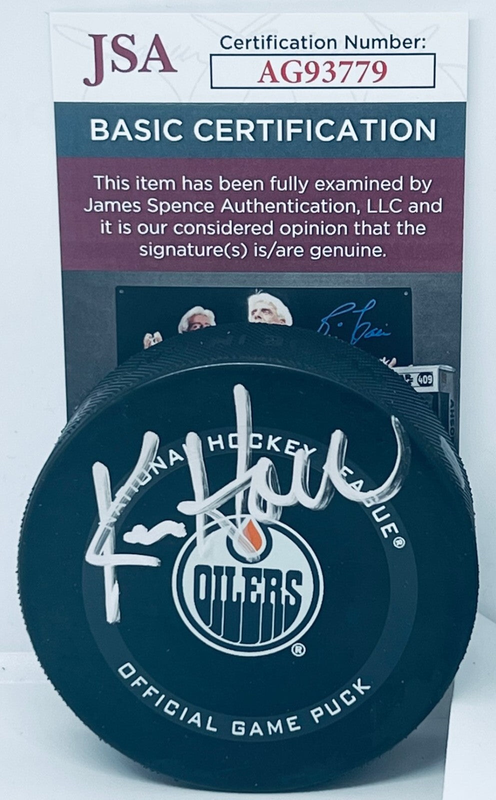 Ken Holland signed Edmonton Oilers Official Game Puck autographed JSA