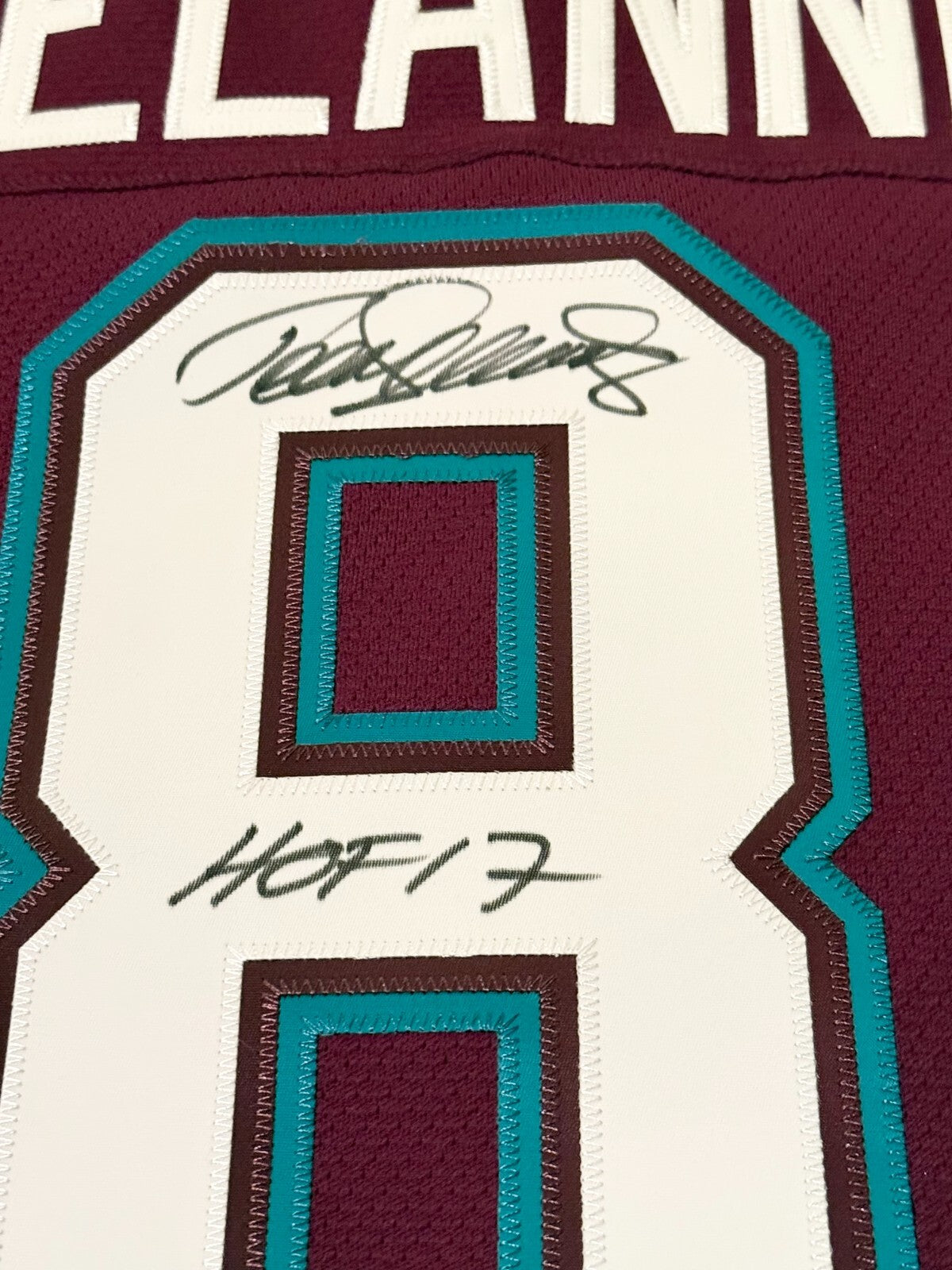 Teemu Selanne signed Mitchell & Ness Anaheim Ducks jersey #1 Beckett Witnessed