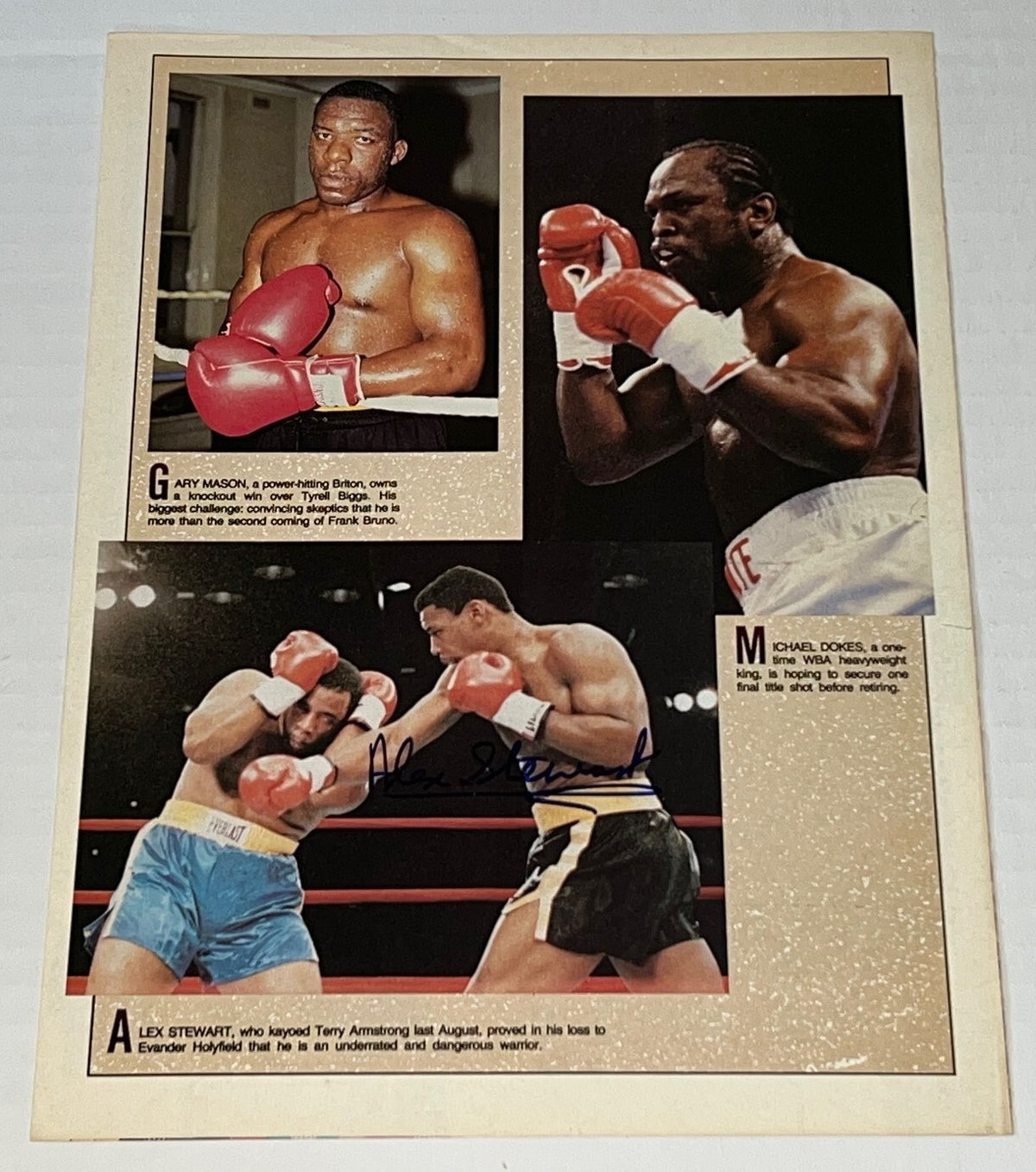 Alex Stewart The Destroyer signed Boxing Magazine Page autographed 