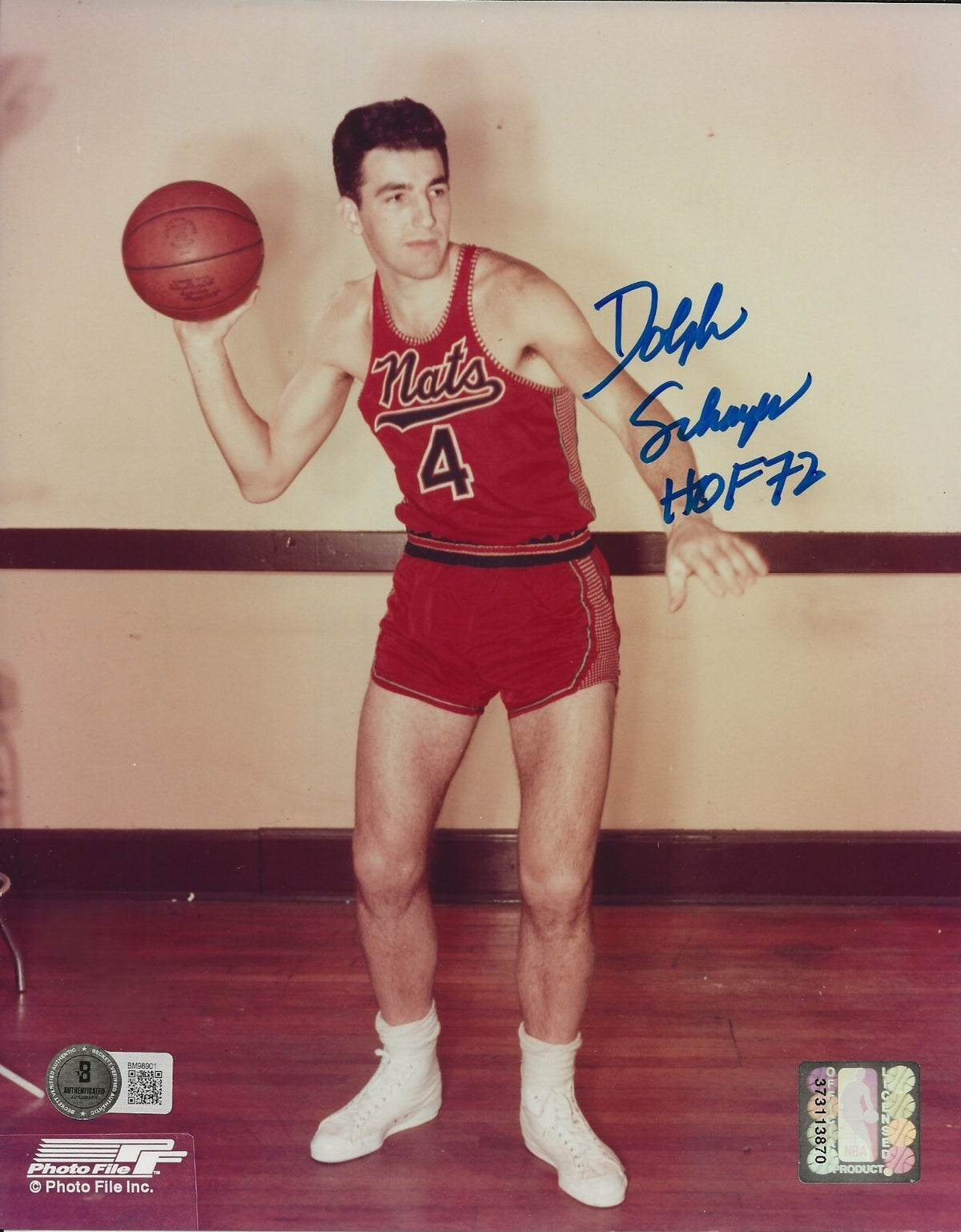 Dolph Schayes signed Syracuse Nationals 8x10 photo W/ HOF Inscription Beckett