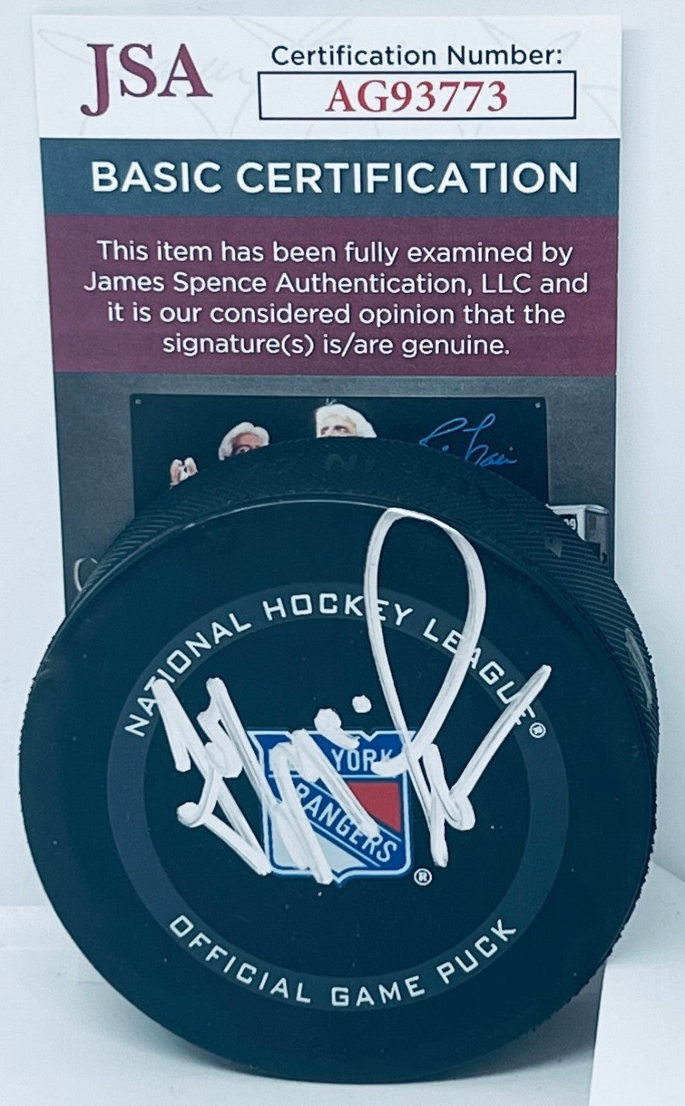 John MacLean signed New York Rangers Official Game Puck autographed JSA