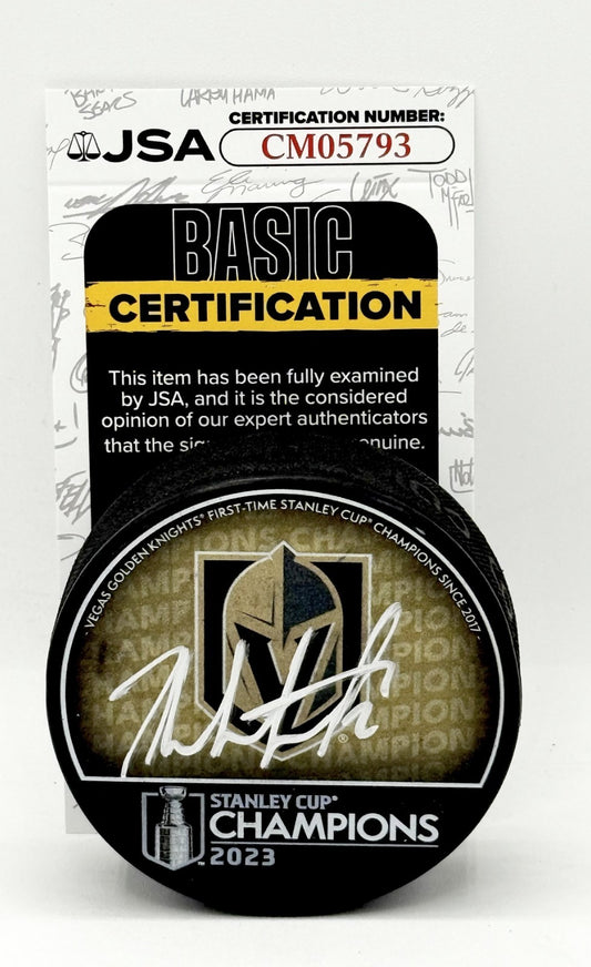 Zach Whitecloud signed Vegas Golden Knights 2023 Stanley Cup Champs Puck JSA