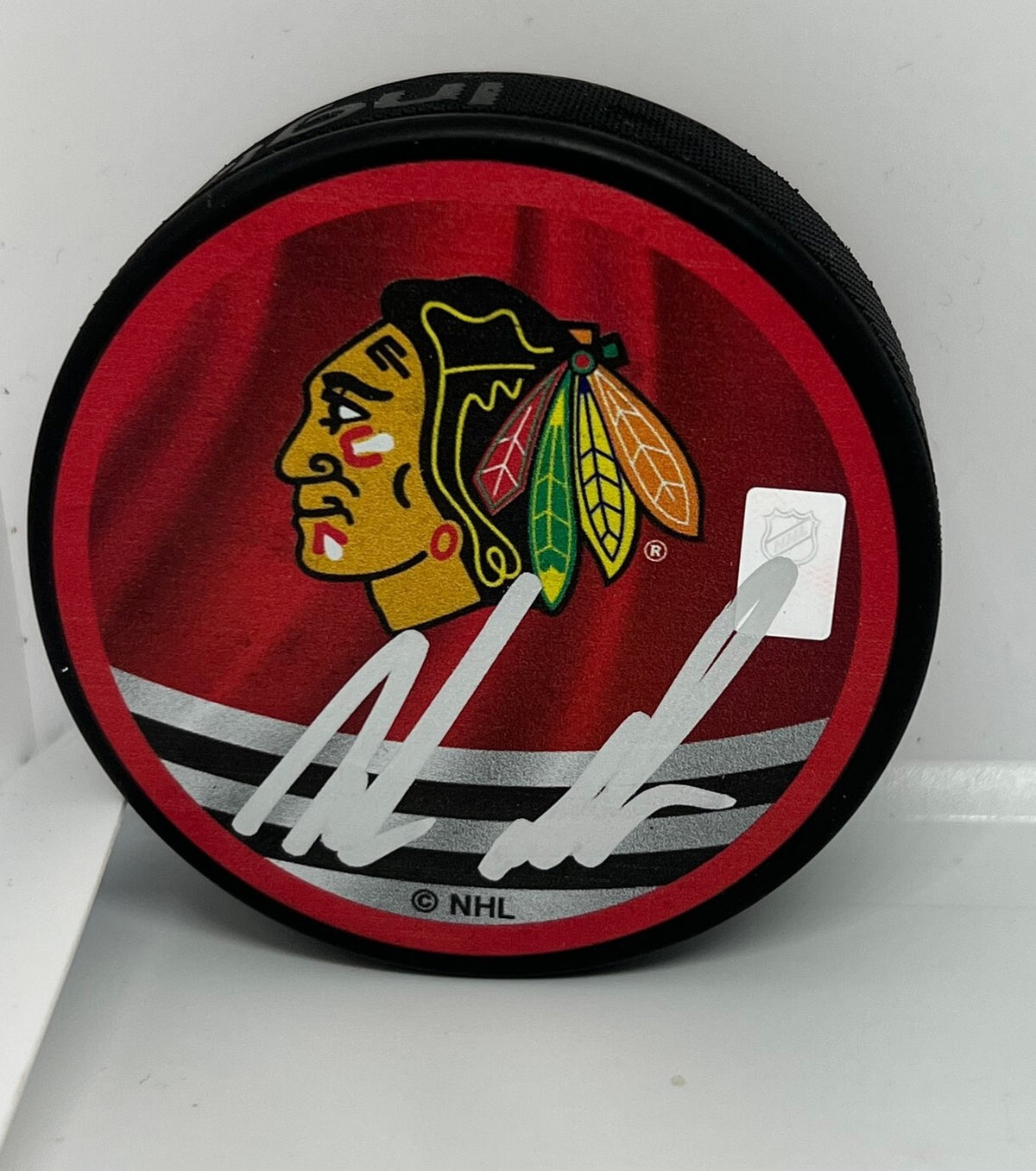 Nolan Allan signed Chicago Blackhawks Reverse Retro Puck 2021 1st Round Pick 