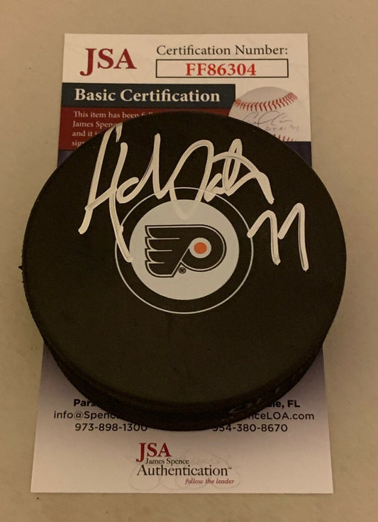Adam Oates Boston Bruins signed Philadelphia Flyers Puck autographed HOF JSA