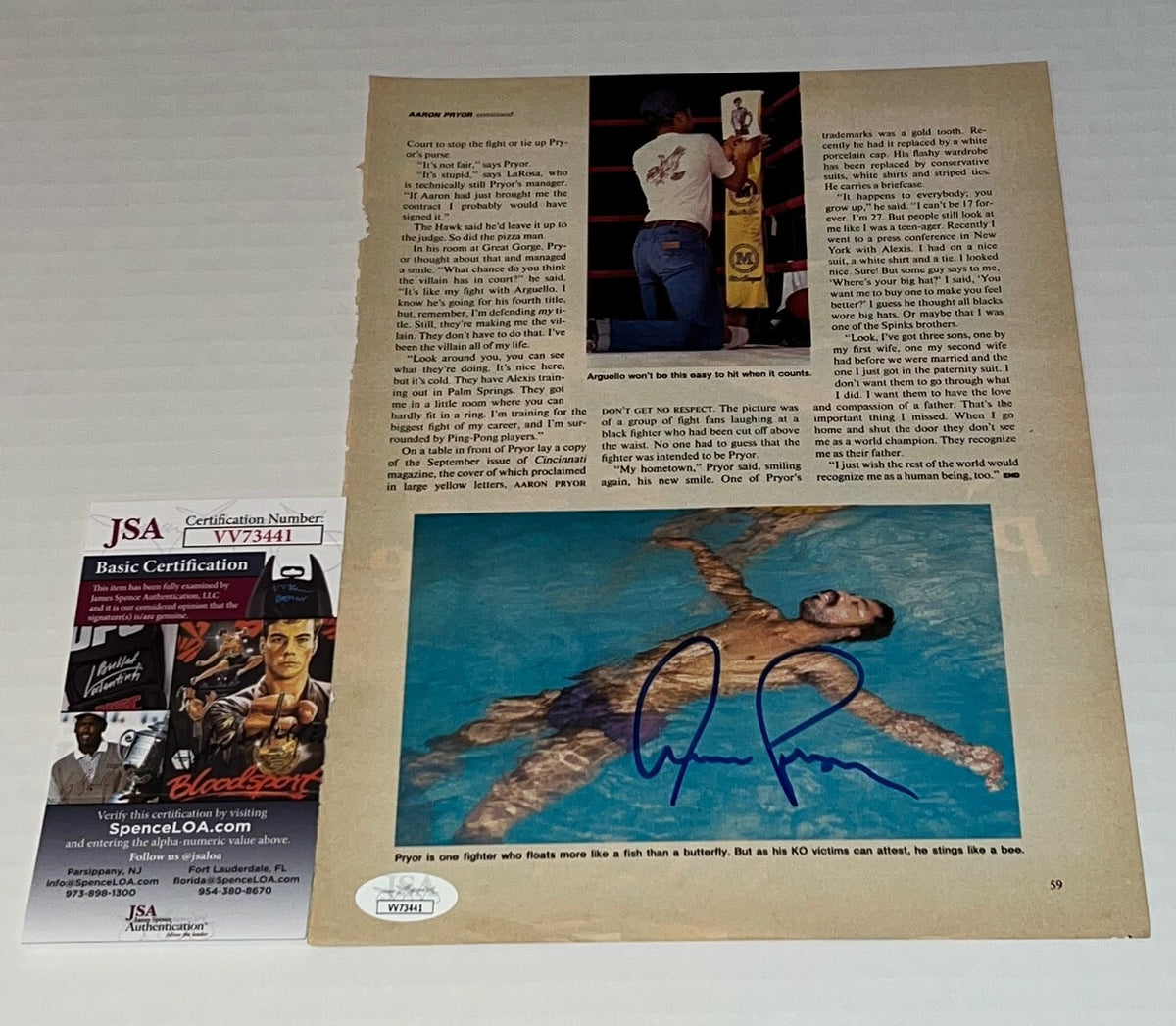 Aaron Pryor The Hawk signed Magazine Page Welterweight Champ autographed JSA