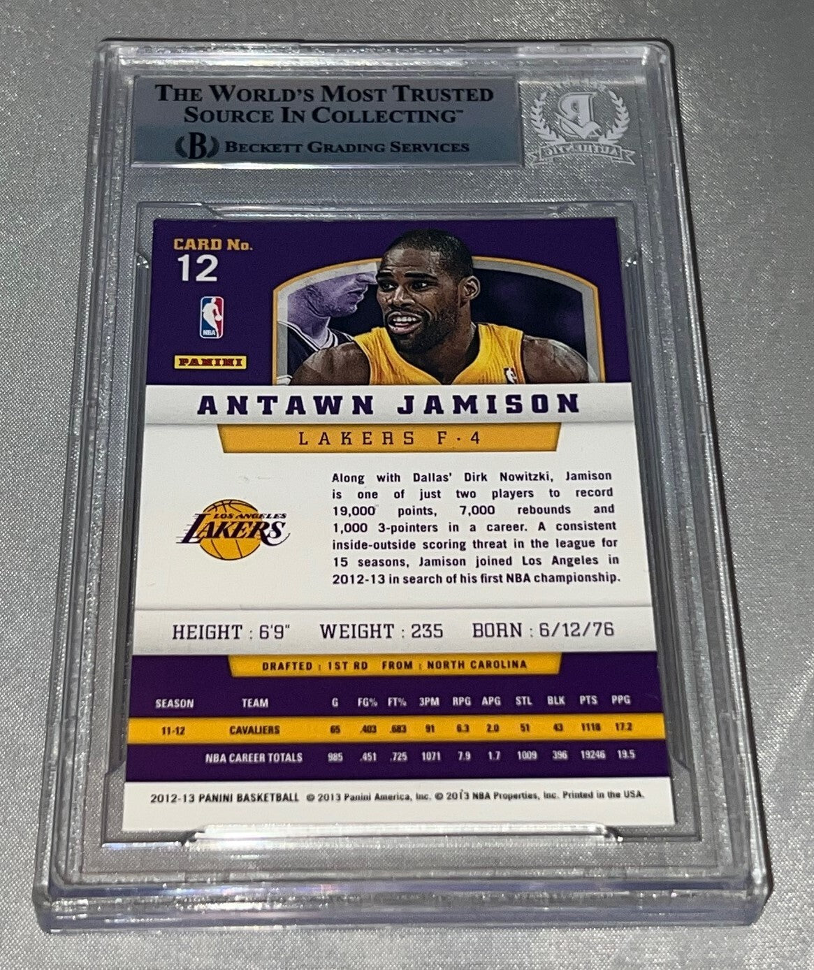 Antawn Jamison LA Lakers signed 2012-13 Panini #12 card BAS Beckett Slabbed