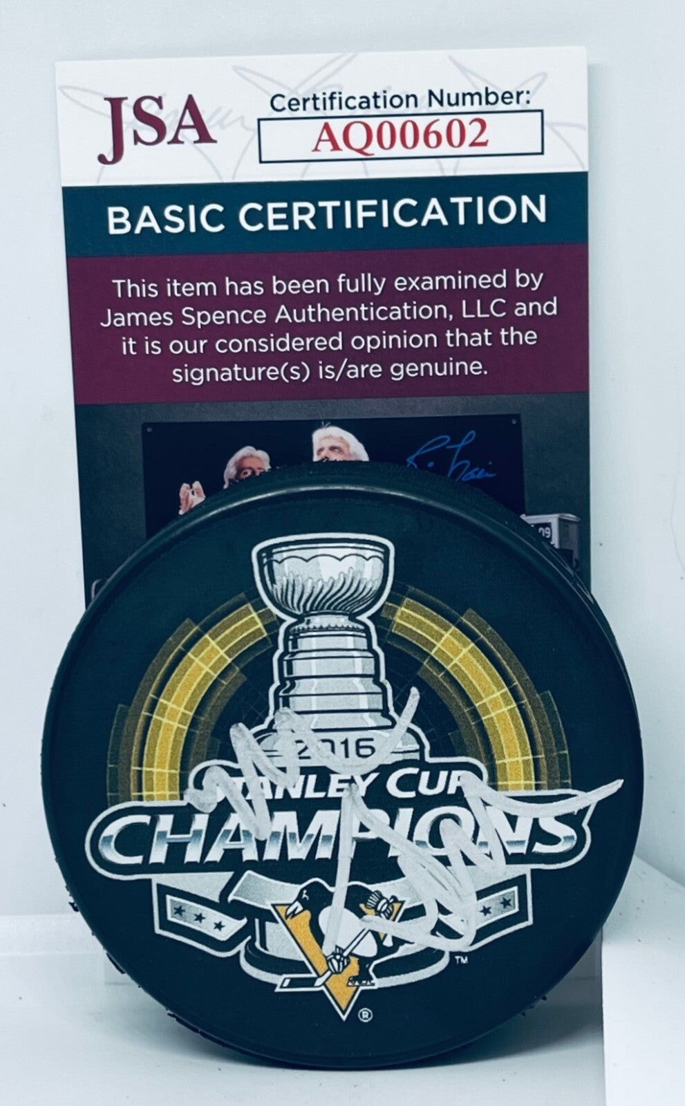 Mike Sullivan signed Pittsburgh Penguins 2016 Stanley Cup Champs Puck JSA