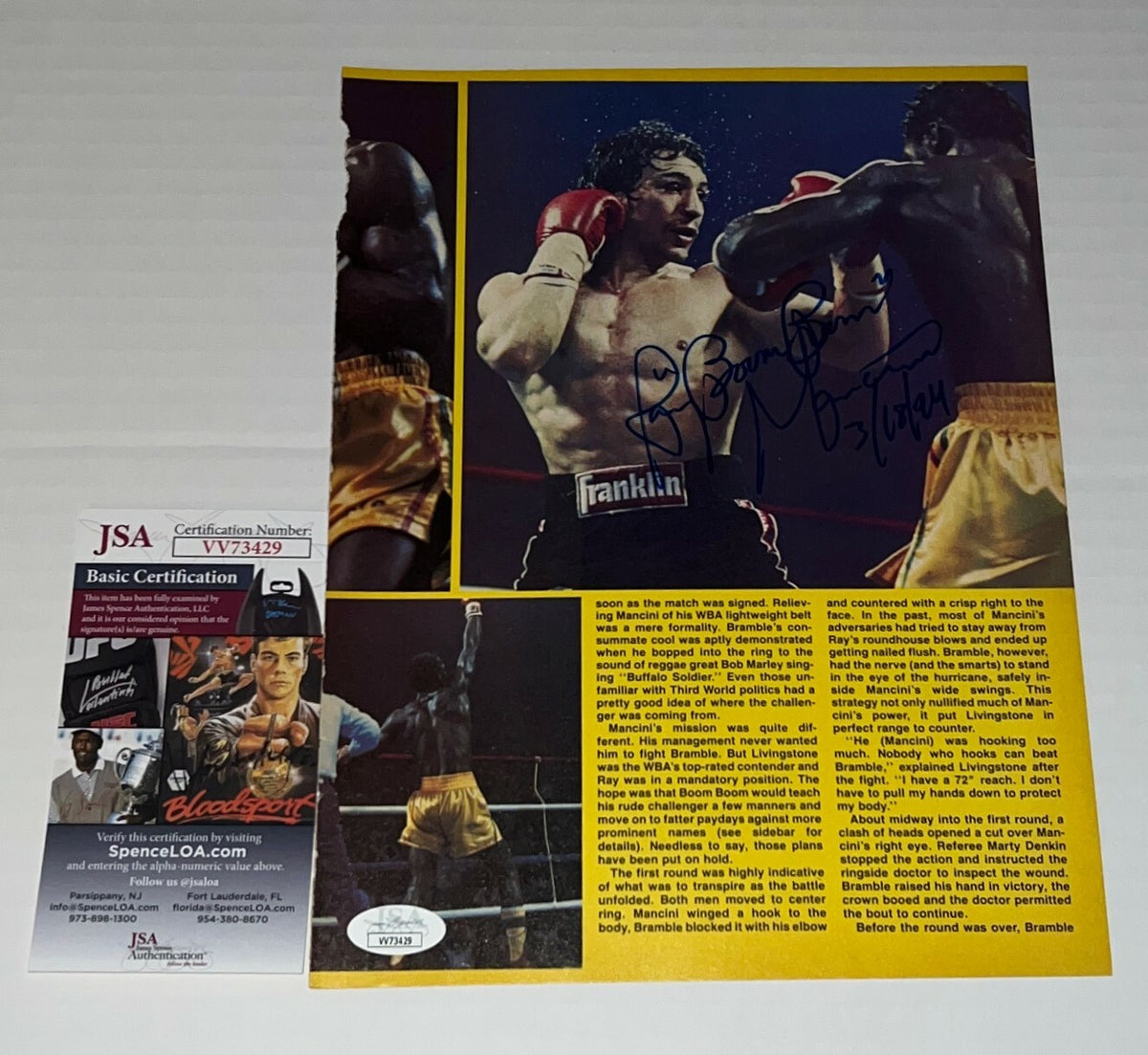 Ray Mancini Boom Boom signed Magazine Page Boxing Champ autographed 6 JSA