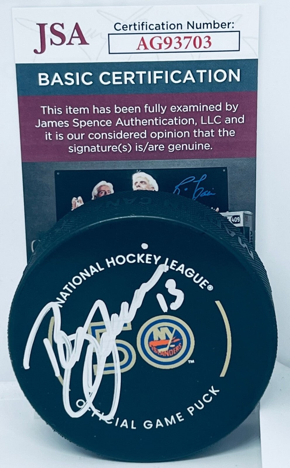Bill Guerin signed New York Islanders 50th Official Game Puck autographed JSA