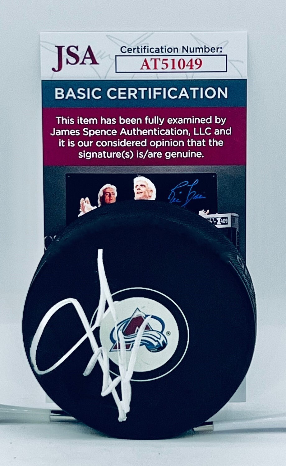 Jared Bednar signed Colorado Avalanche Logo Puck autographed JSA