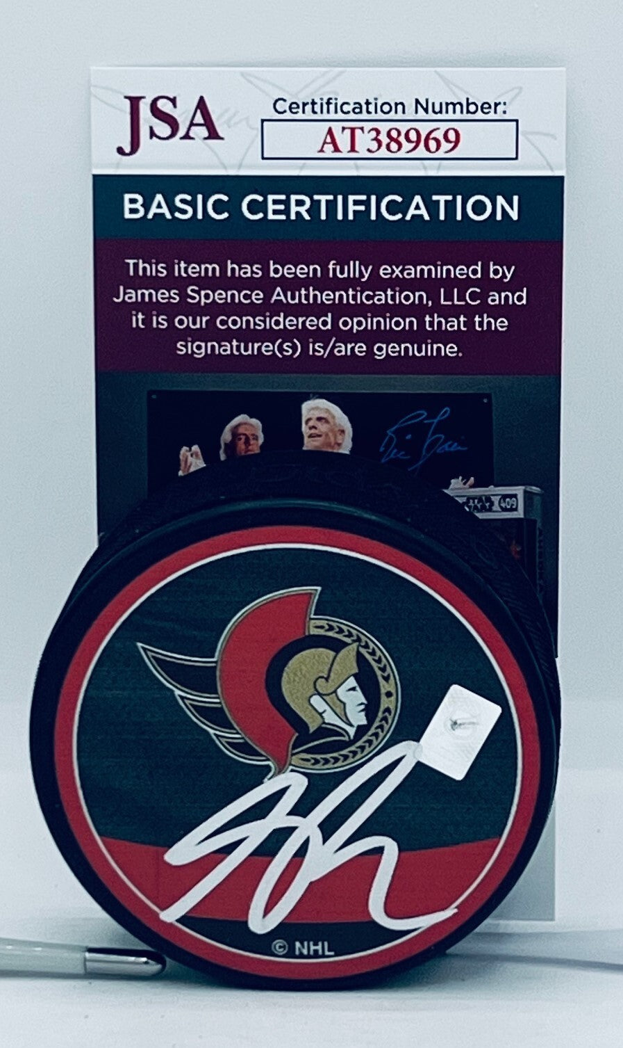 Shane Pinto signed Ottawa Senators Reverse Retro Puck autographed JSA