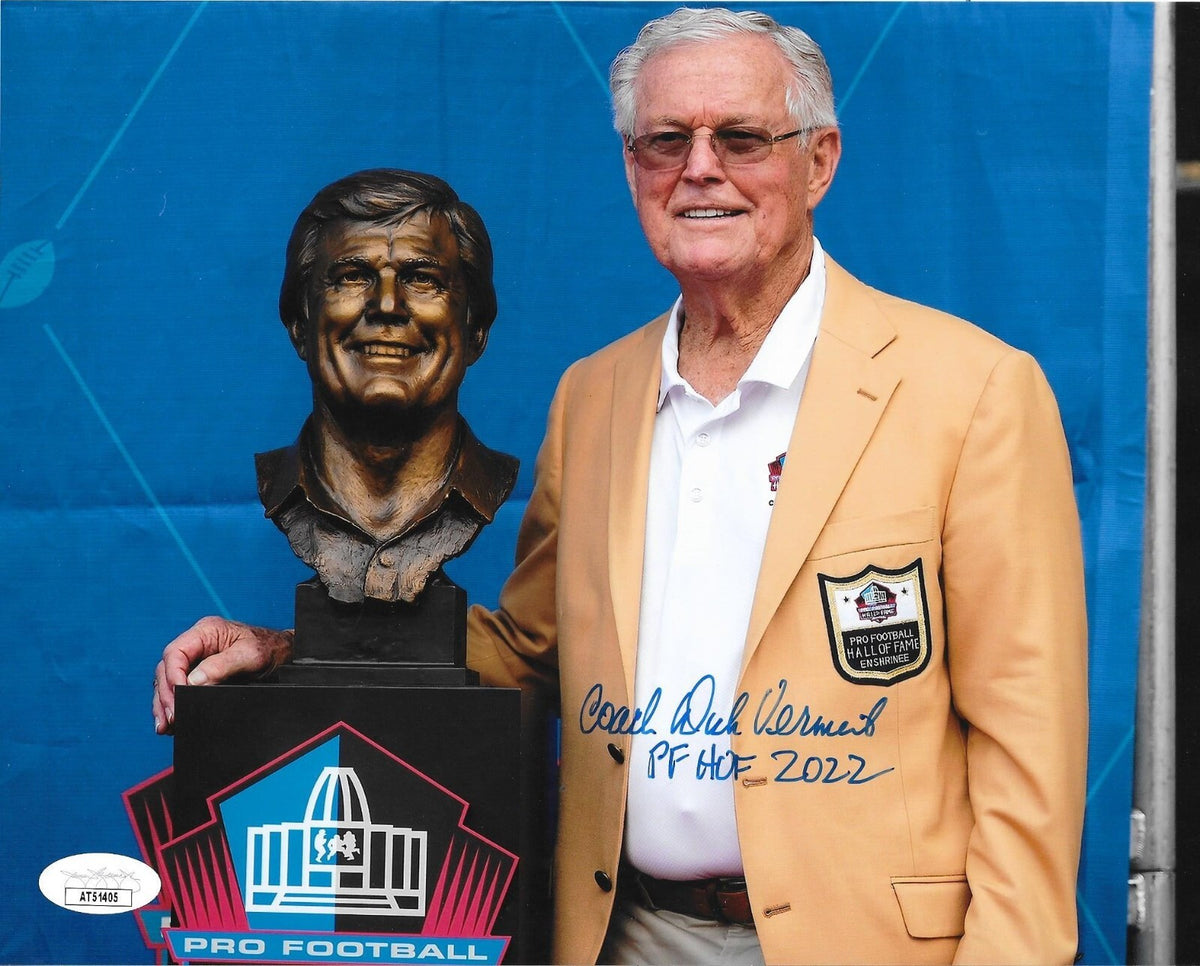 Dick Vermeil Eagles Rams signed Hall Of Fame 8x10 photo W/ HOF Inscription JSA