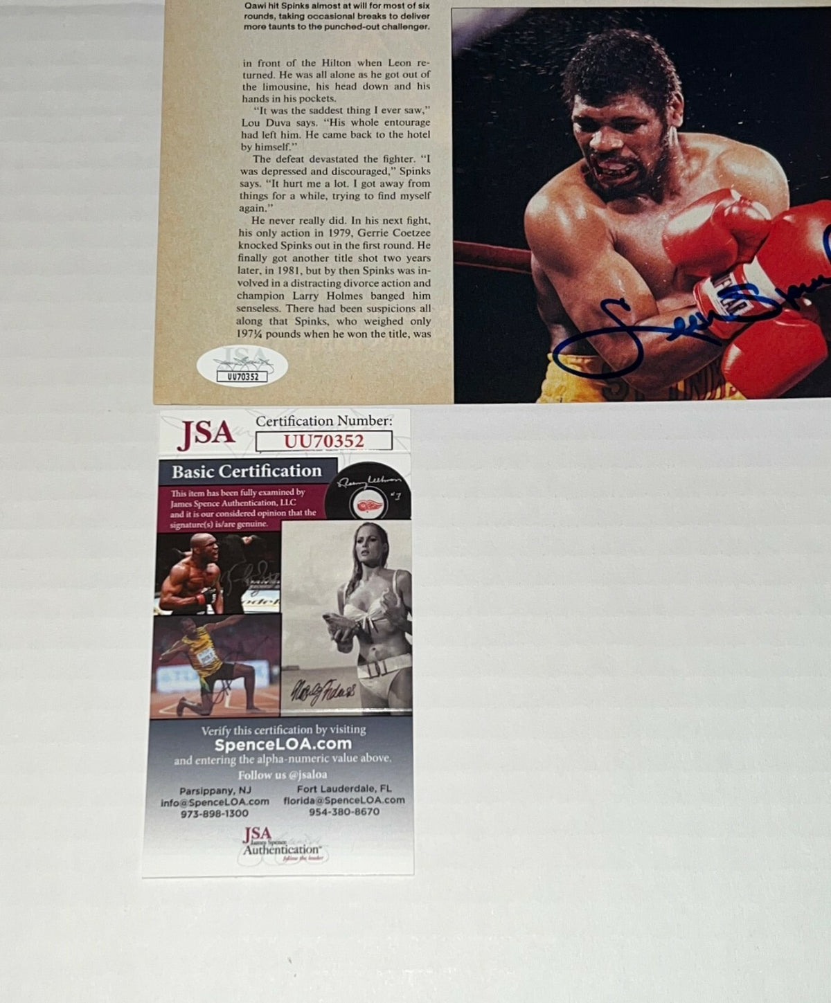 Leon Spinks signed Boxing Magazine Page Heavyweight Champ autographed 4 JSA