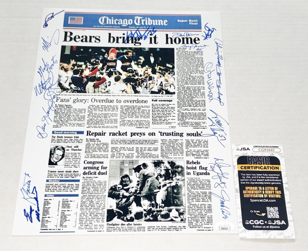 Chicago Bears 1985 Super Bowl Champs team signed 11x14 photo 17 Signatures JSA