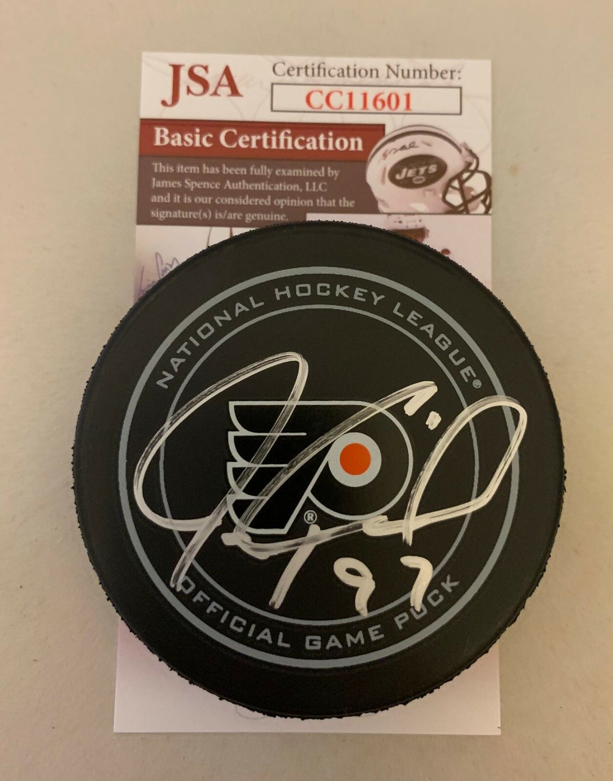 Jeremy Roenick signed Philadelphia Flyers Official Game puck autographed JSA 