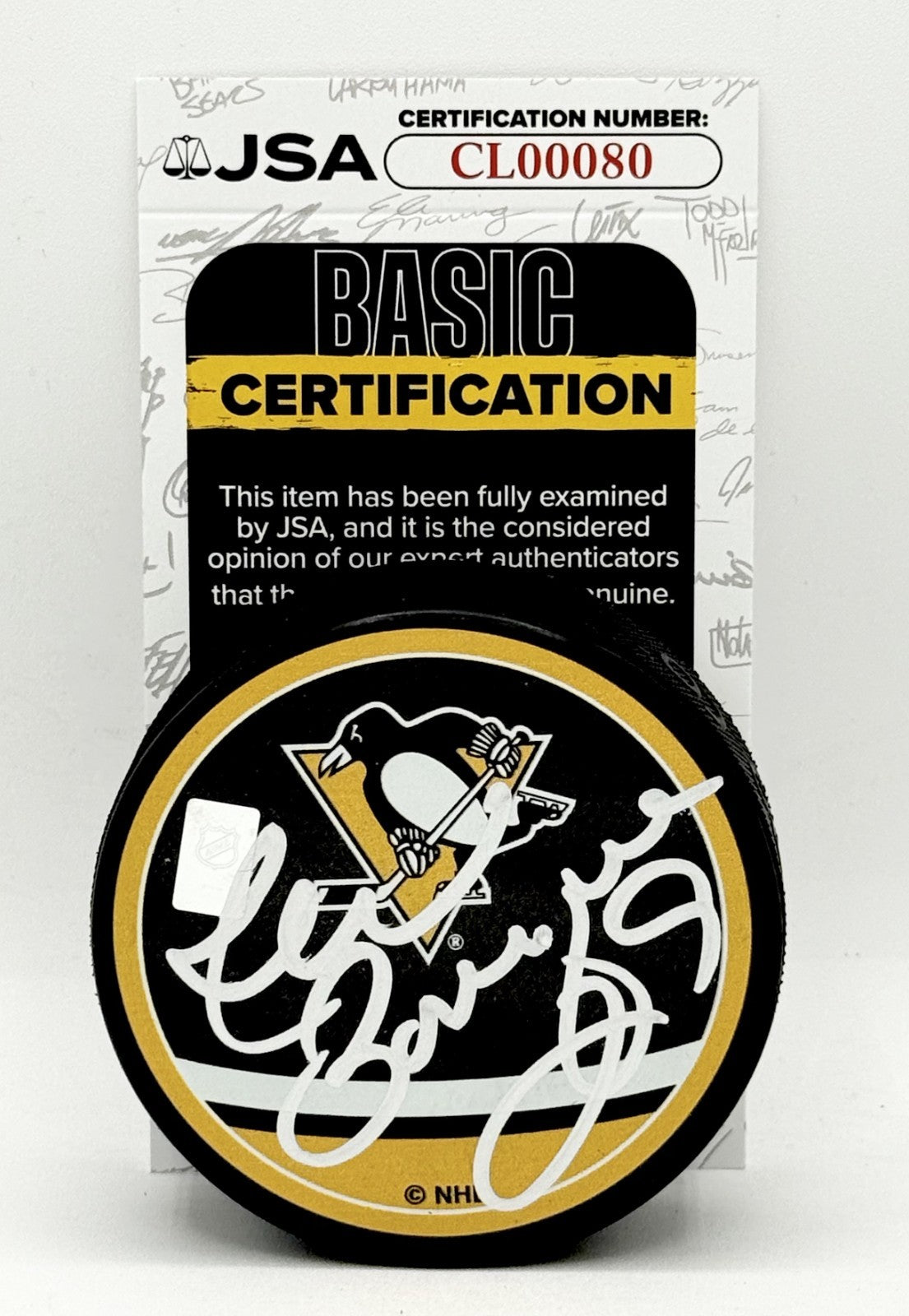 Phil Bourque signed Pittsburgh Penguins Reverse Retro Puck autographed JSA