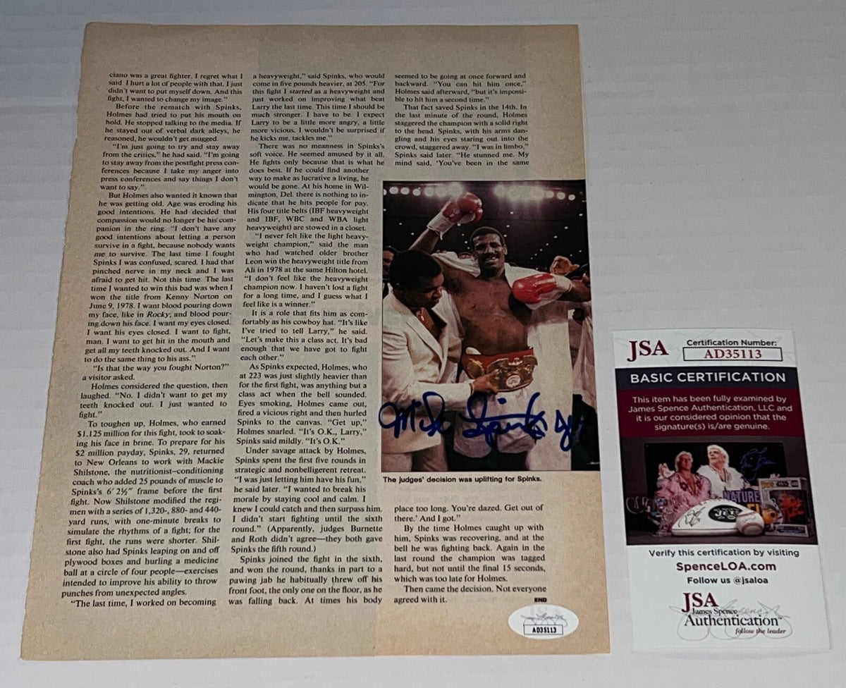 Michael Spinks Jinx signed Magazine Page Boxing Champ autographed 15 JSA
