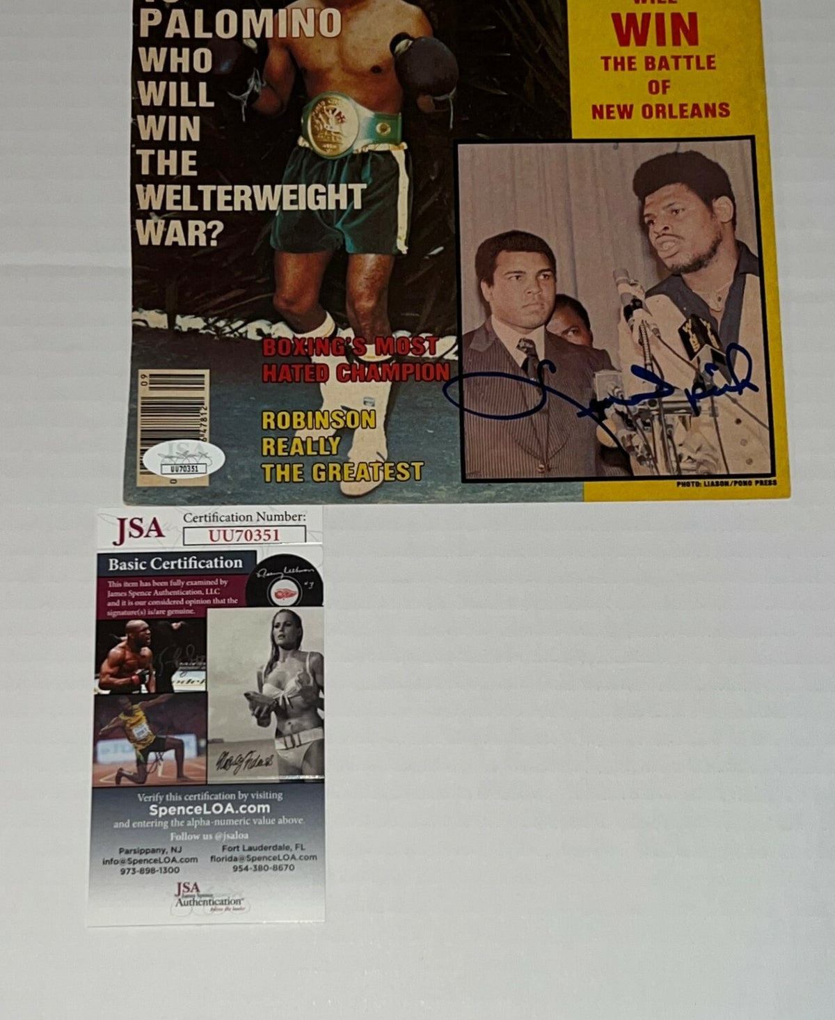 Leon Spinks signed Boxing Magazine Page Heavyweight Champ autographed 3 JSA