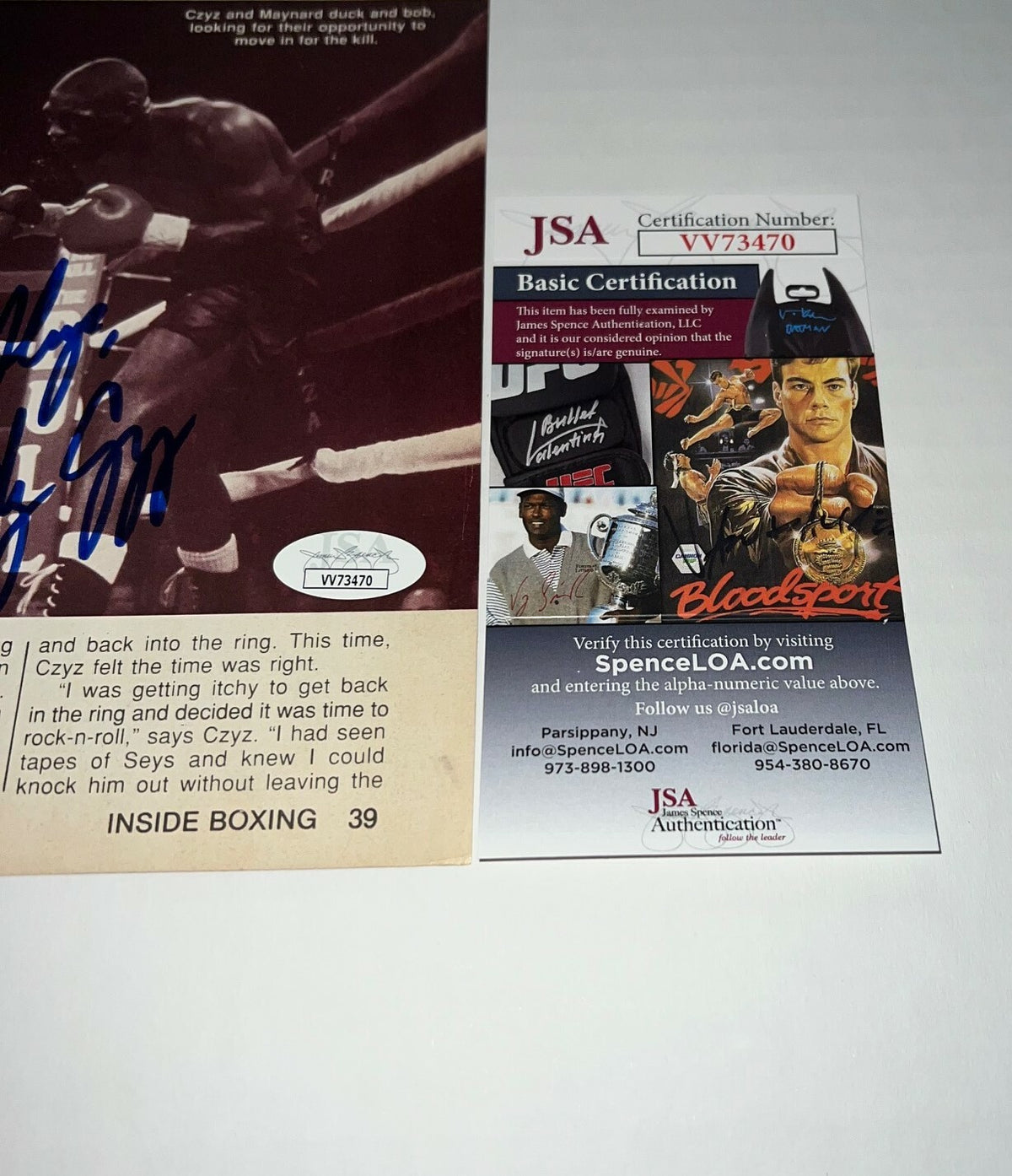 Bobby Czyz The Matinee Idol signed Boxing Magazine Page autographed 2 JSA