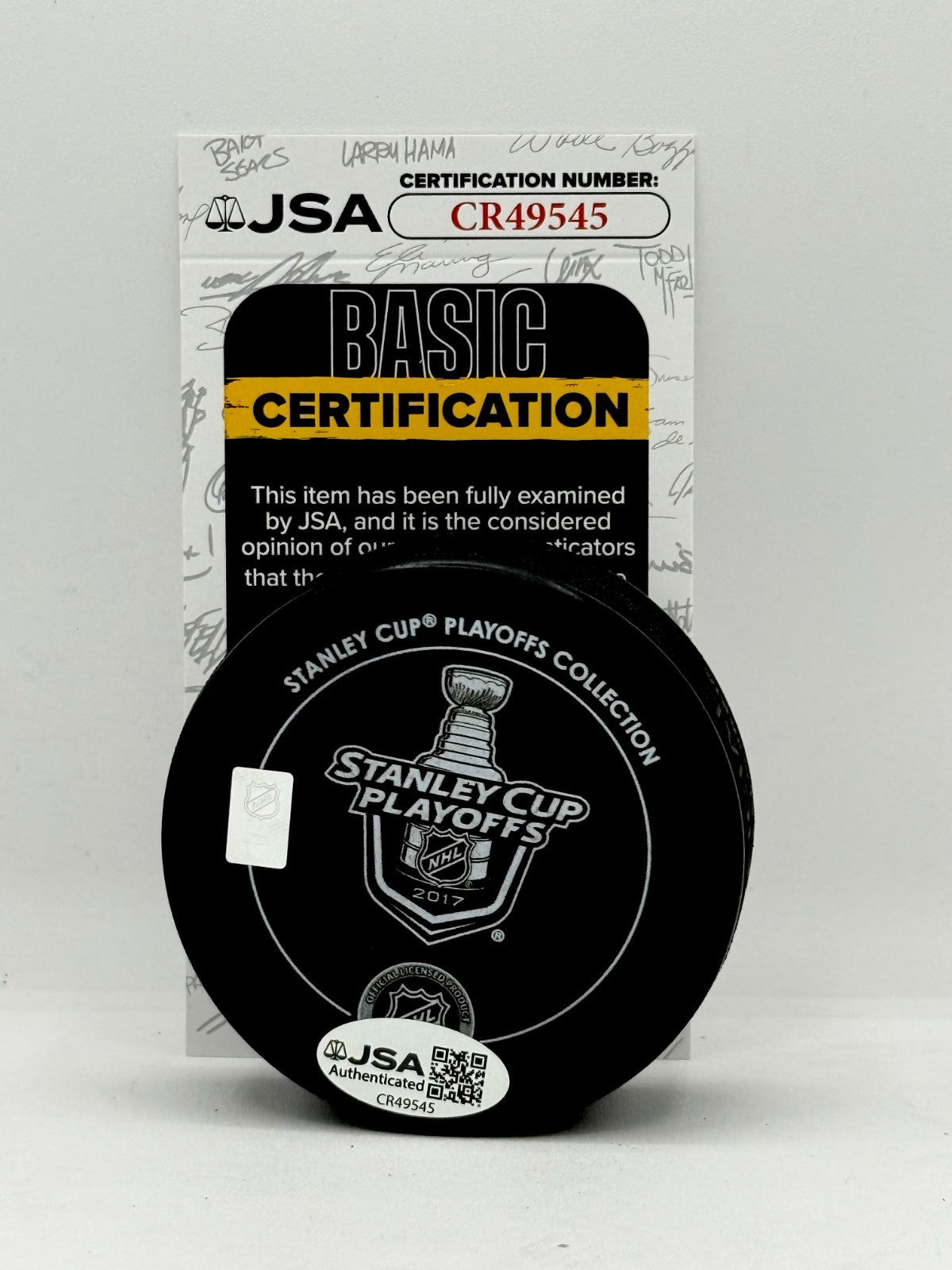 Nick Bonino signed Pittsburgh Penguins 2017 Stanley Cup Champs Puck JSA