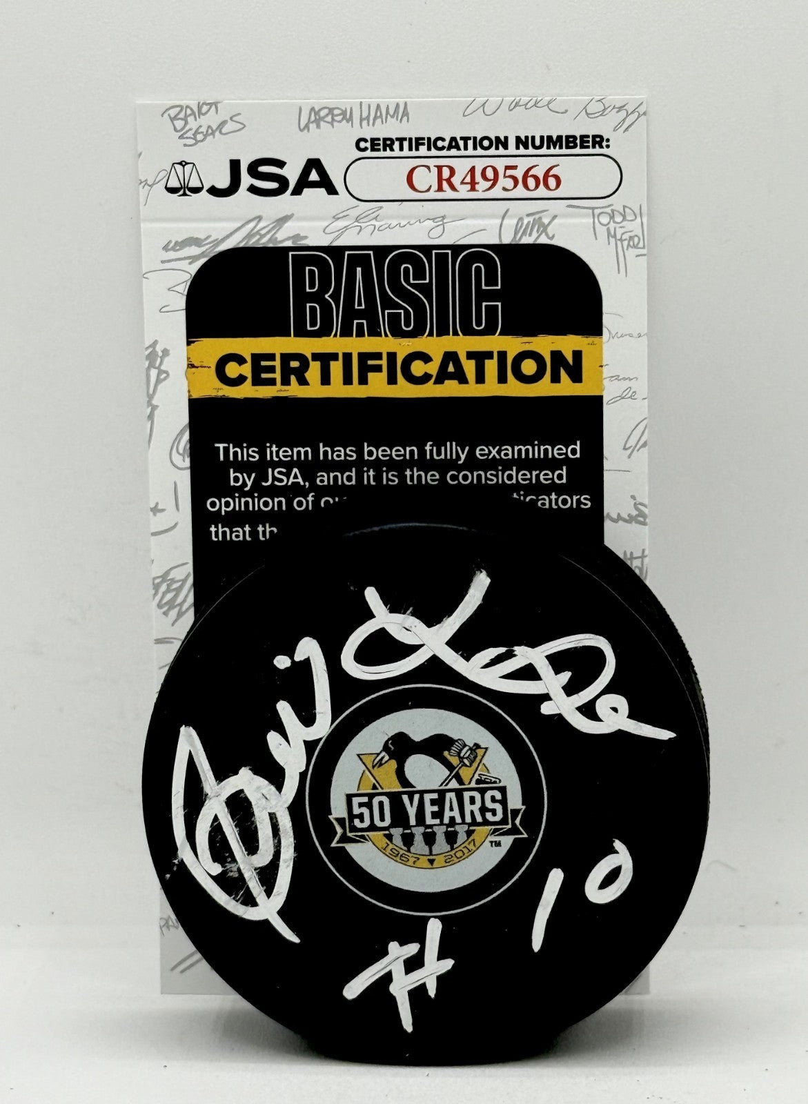 Pierre Larouche signed Pittsburgh Penguins 50th Anniversary Logo Puck JSA
