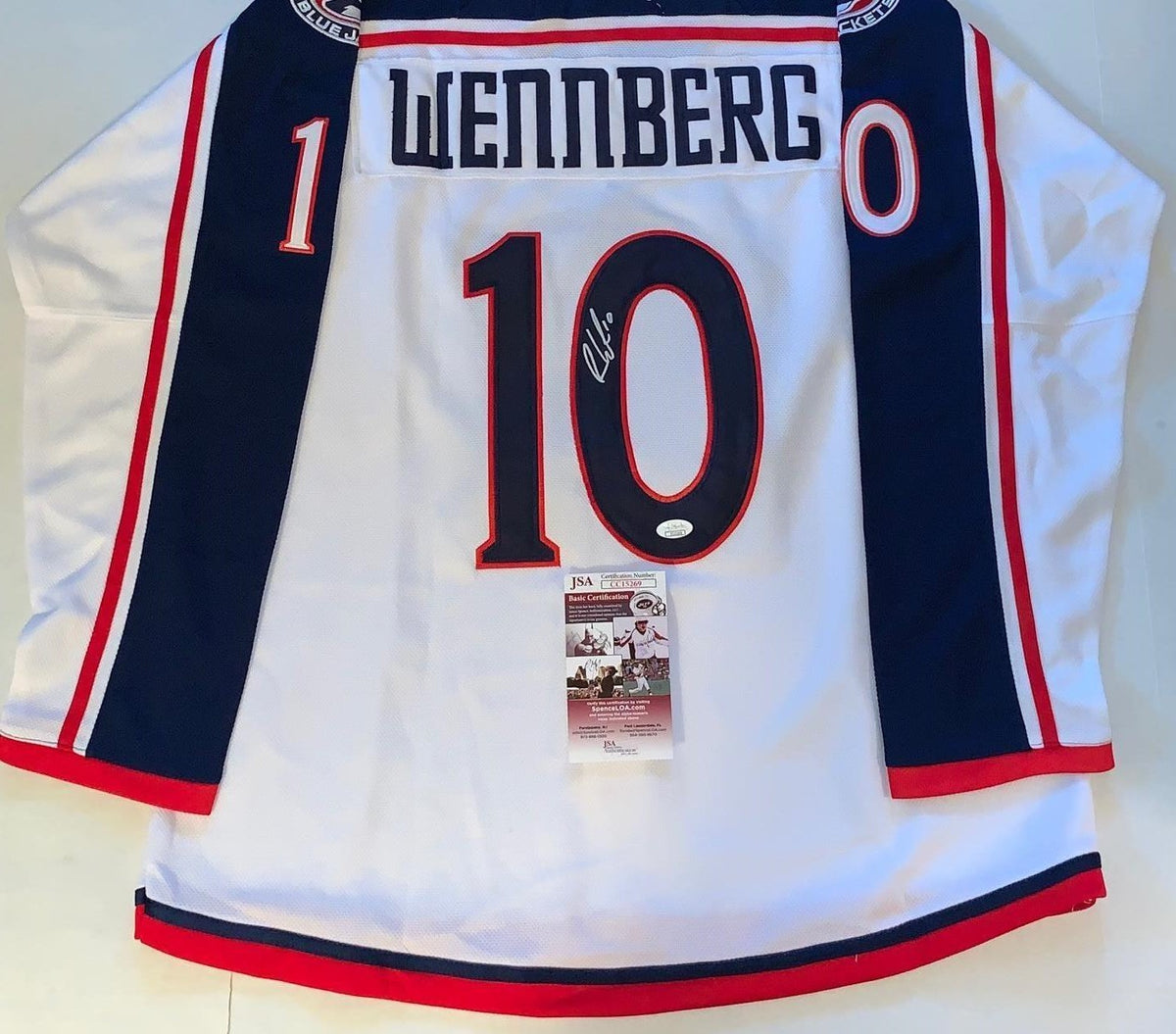 Alexander Wennberg signed White Columbus Blue Jackets jersey autographed JSA 