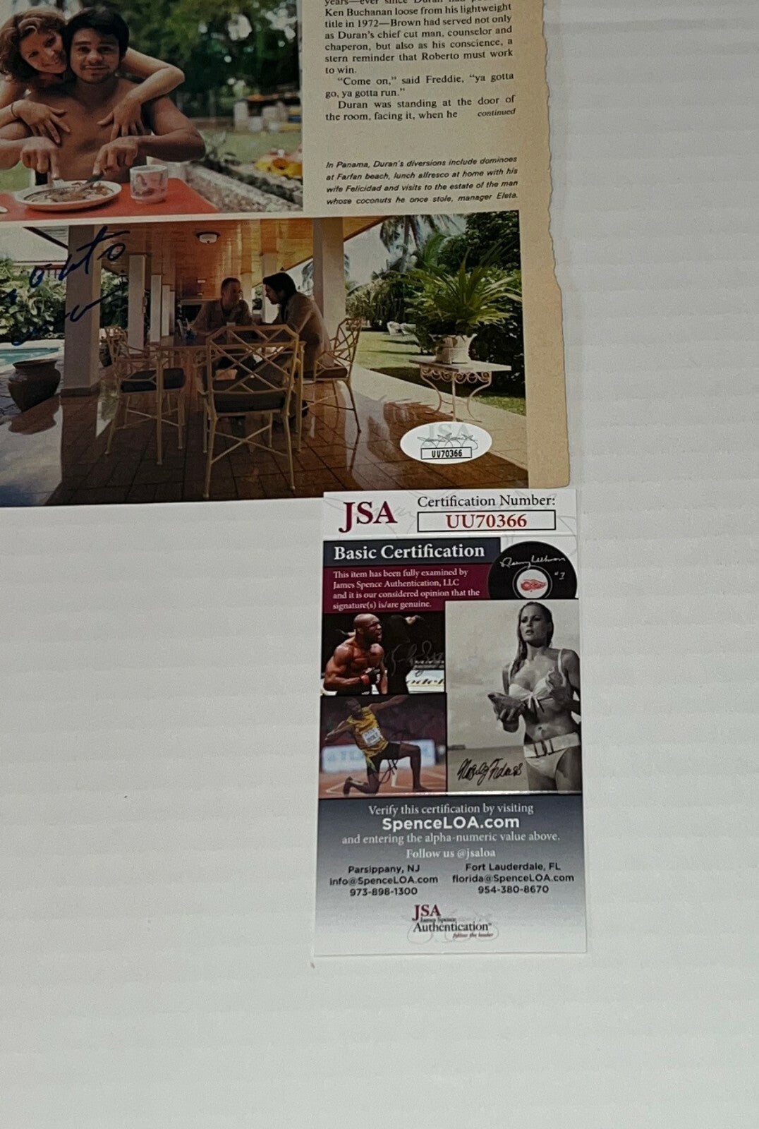 Roberto Duran signed Magazine Page Boxing Champ autographed JSA