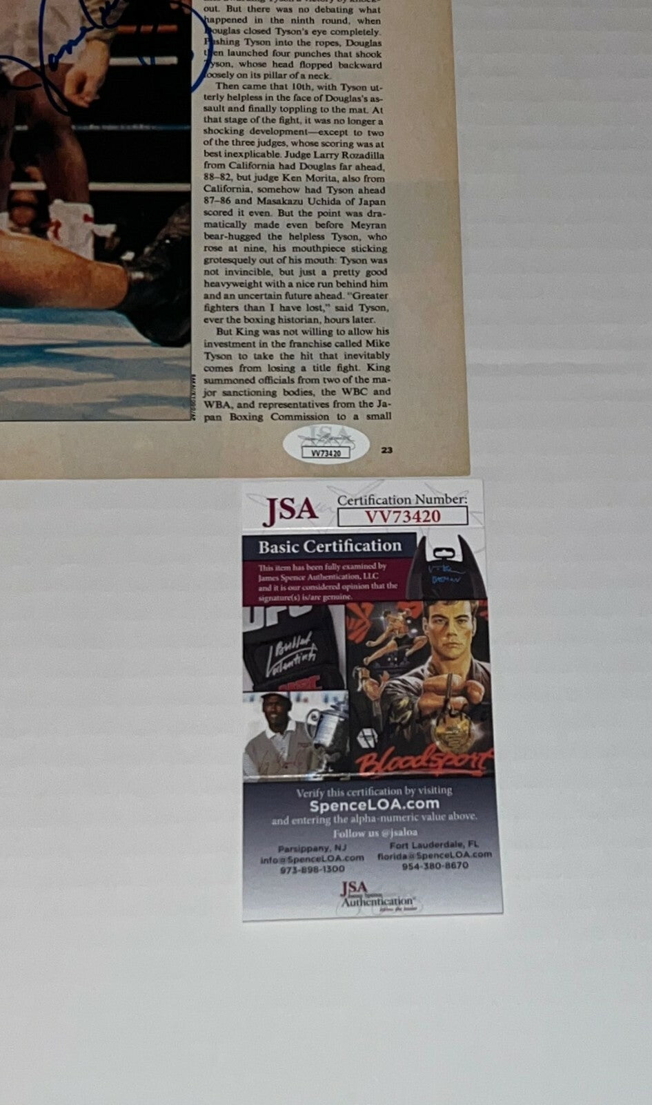 Buster Douglas signed Magazine Page Boxing Champ autographed JSA