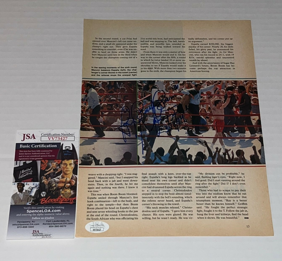 Ray Mancini Boom Boom signed Magazine Page Boxing Champ autographed 4 JSA