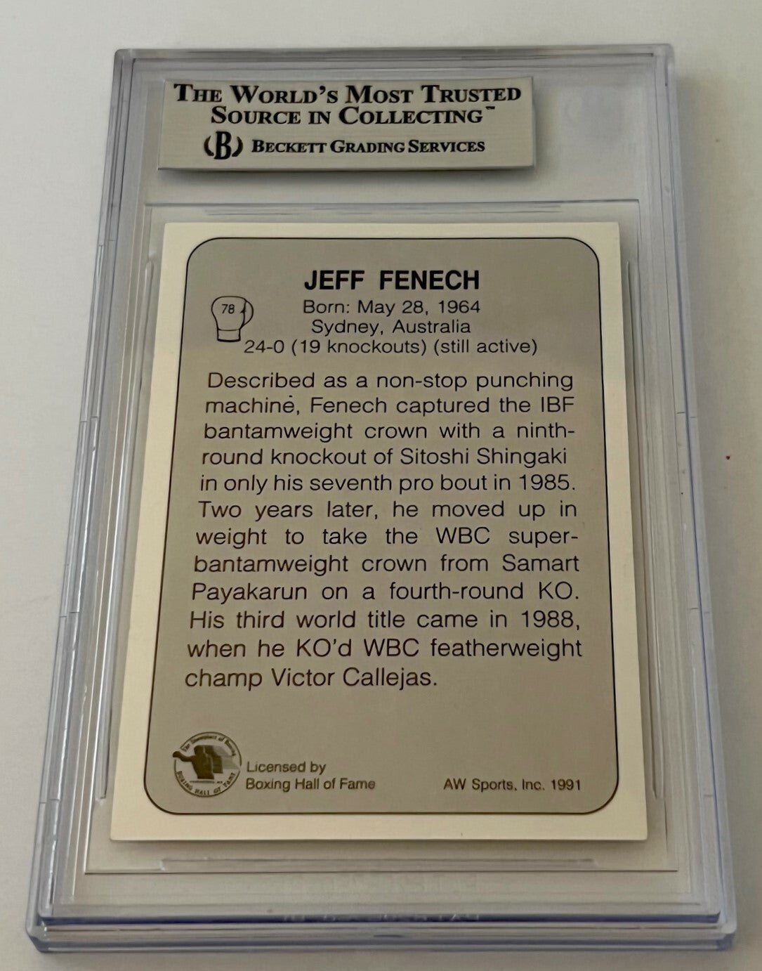 Jeff Fenech Boxing signed 1991 All World #78 Card autographed Beckett Slabbed