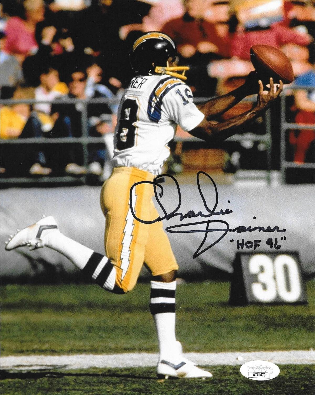 Charlie Joiner signed San Diego Chargers 8x10 photo W HOF Inscription #1 JSA COA