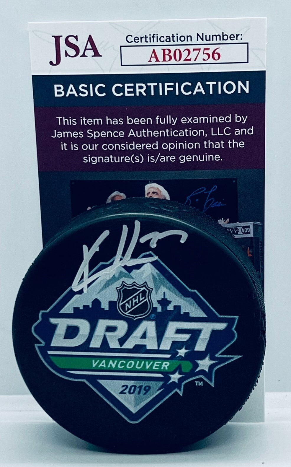 Kirby Dach Chicago Blackhawks signed 2019 NHL Draft Puck autographed JSA