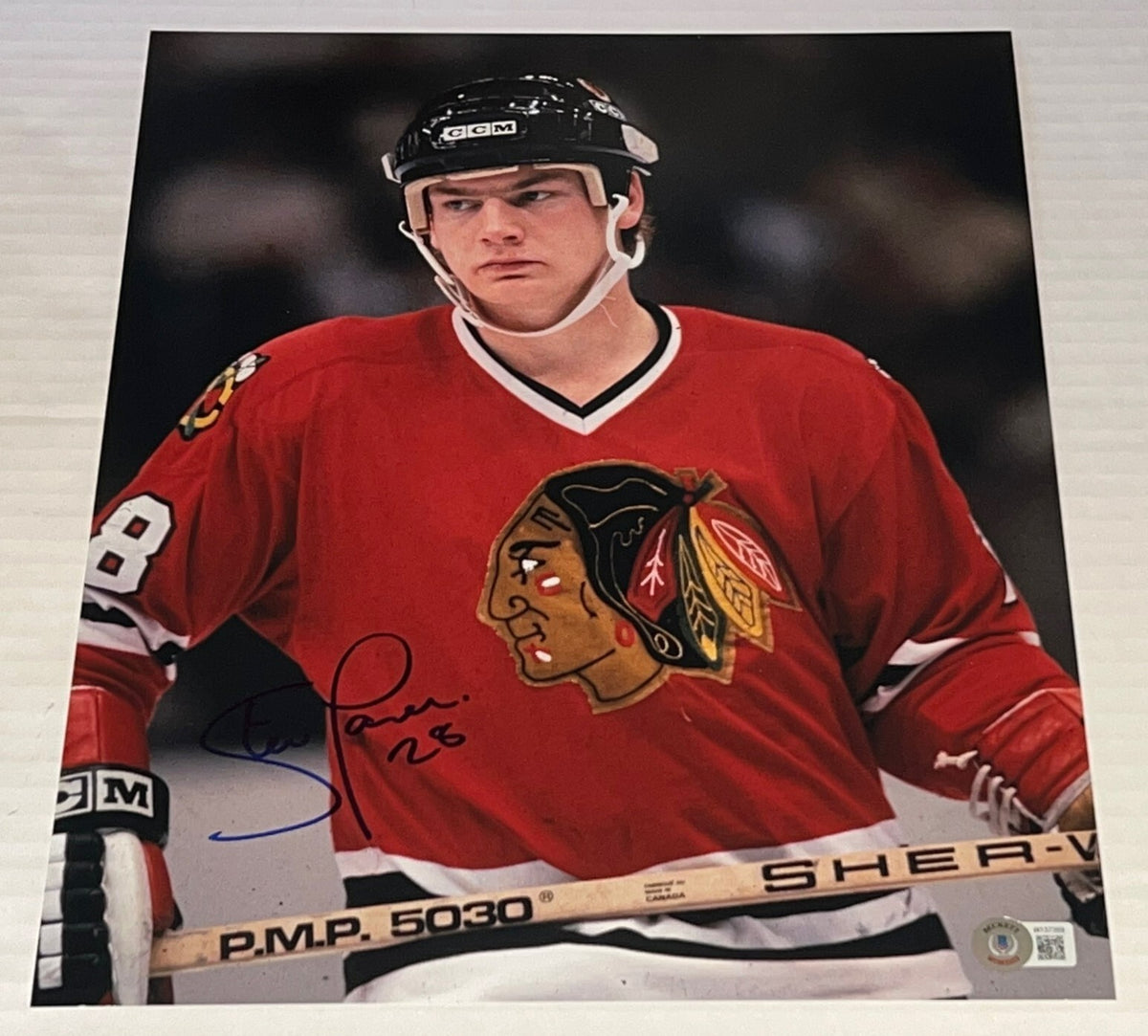 Steve Larmer signed Chicago Blackhawks 11x14 photo autographed Beckett Witnessed