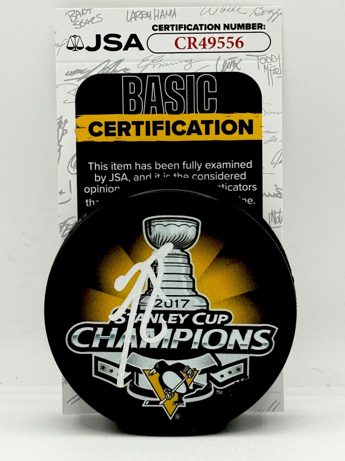 Bryan Rust signed Pittsburgh Penguins 2017 Stanley Cup Champs Puck JSA