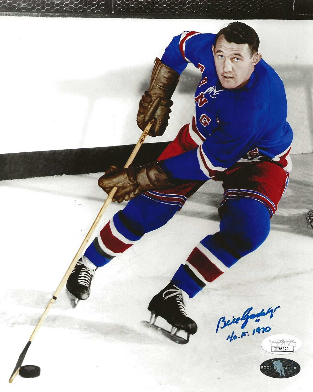 Bill Gadsby signed New York Rangers 8x10 photo W/ HOF Inscription 2 JSA