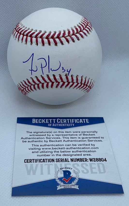 Zach Plesac Cleveland Indians signed MLB Baseball Ball Beckett Witnessed