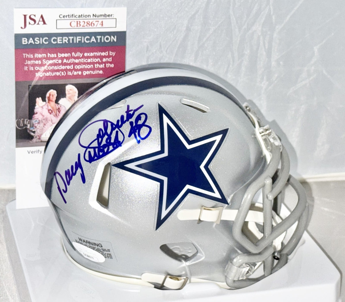 Daryl Johnston signed Dallas Cowboys mini helmet W/ Moose Inscription JSA