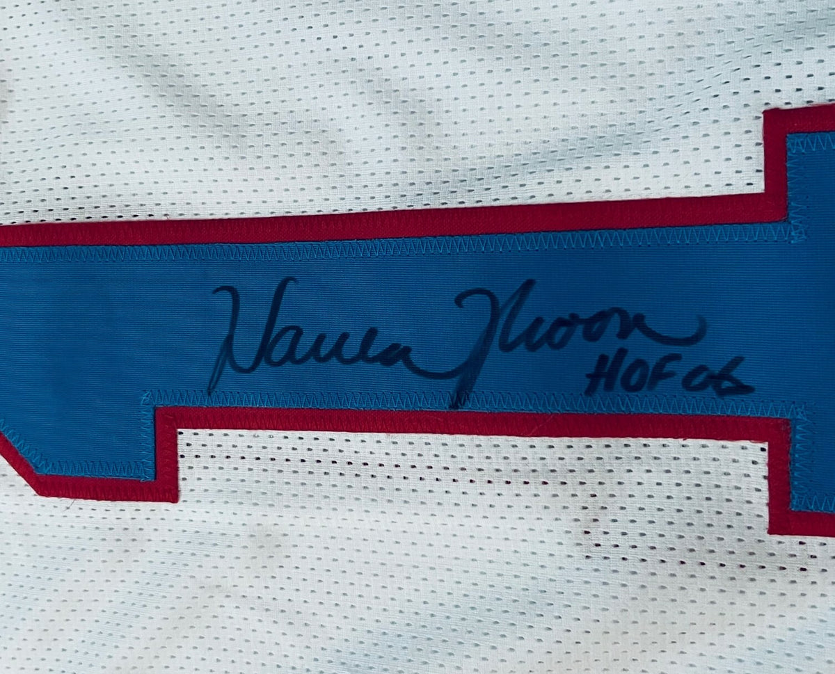 Warren Moon Houston Oilers signed White Custom jersey autographed W/ HOF Ins JSA